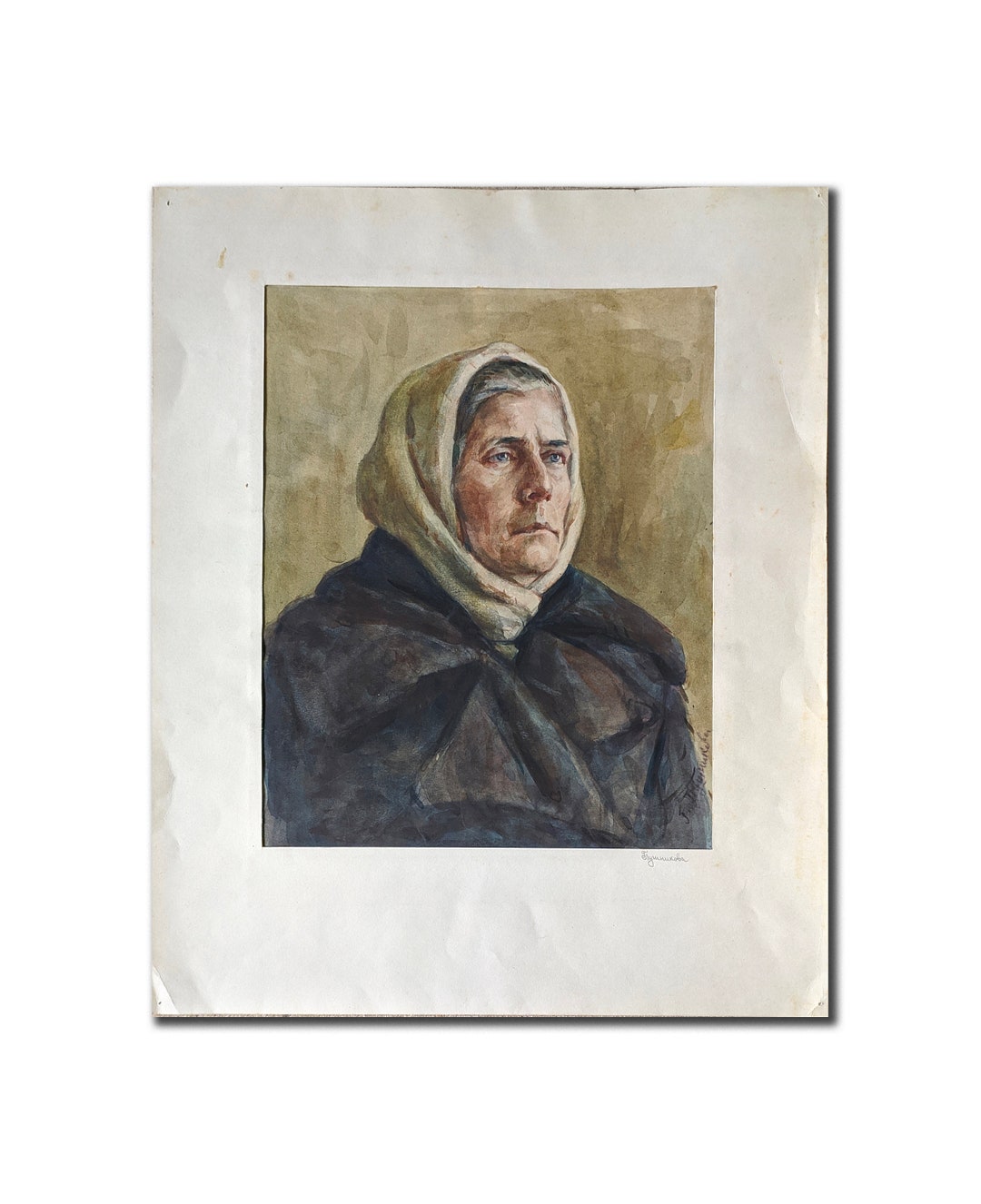 VINTAGE FEMALE PORTRAIT Original Watercolour Painting on Paper by ...
