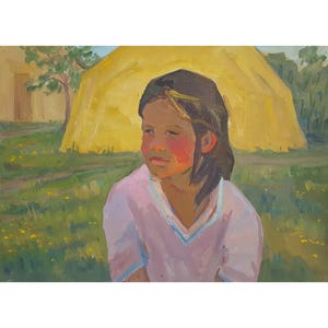 VINTAGE OIL PAINTING on canvas by Ukrainian artist I.Yukhno, Girl, 1969 Classic Artwork Retro Decor Classic Artwork Collectible Painting