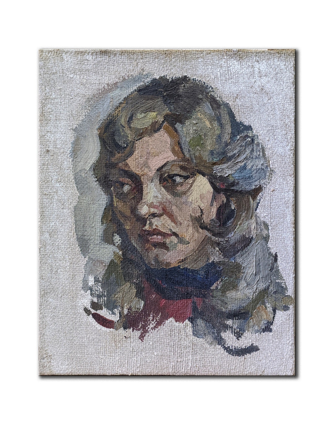VINTAGE FEMALE PORTRAIT Original Oil Painting on Canvas by a Unknown ...