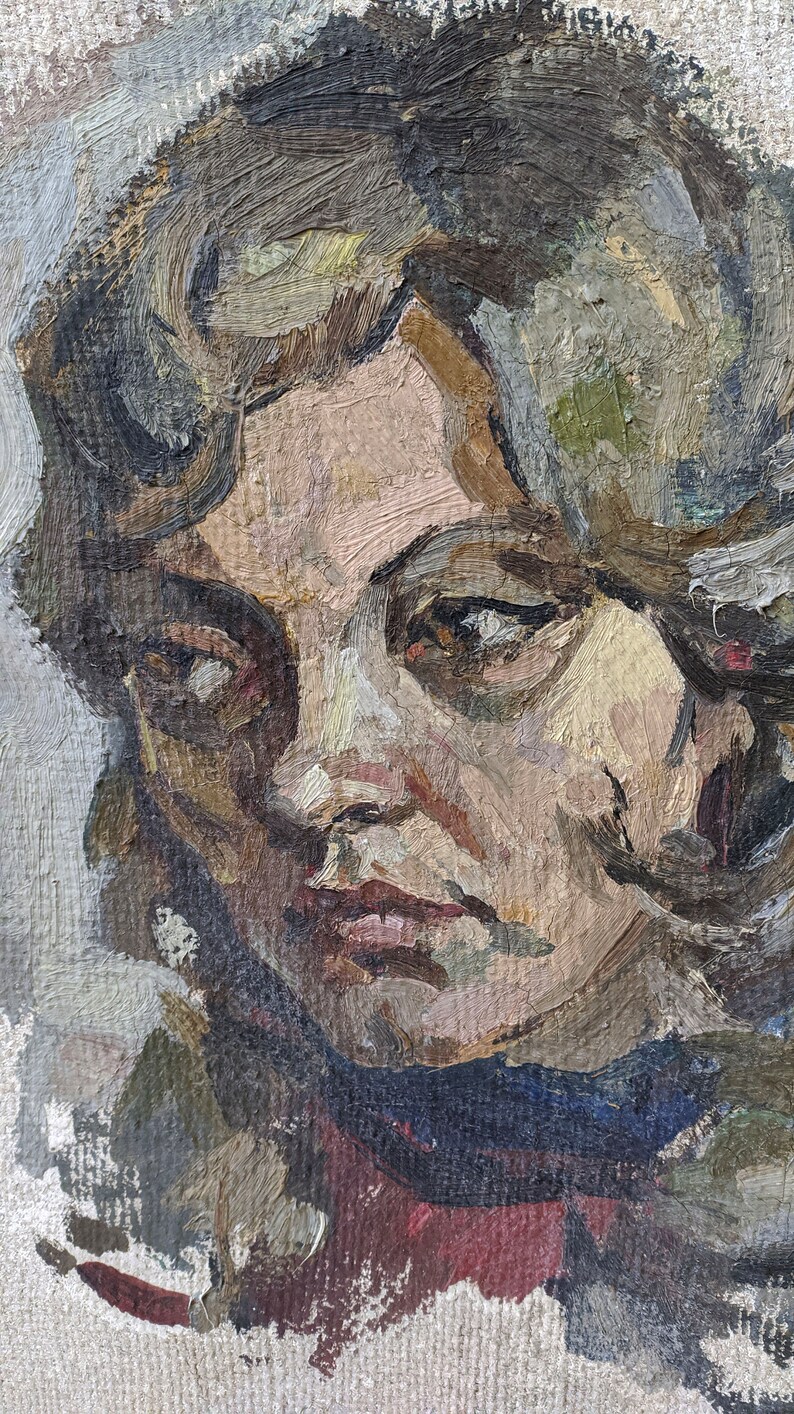 VINTAGE FEMALE PORTRAIT Original Oil Painting on Canvas by a Unknown ...