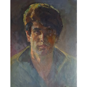 RETRATO VINTAGE de un HOMBRE Pintura al óleo original del artista ucraniano N. Shevchenko, Obra de arte mural con retrato, década de 1970, Pintura de retrato masculino