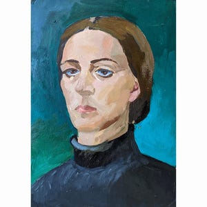 Vintage original oil painting Portrait of a woman by Ukrainian artist I.Yukhno, 1966, Female portrait, Wall art work, Portrait painting