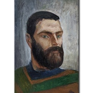 RETRATO VINTAGE de un HOMBRE Pintura al óleo original del artista ucraniano E. Vasilevskaya, Obra de arte mural con retrato, década de 1980, Pintura de retrato masculino