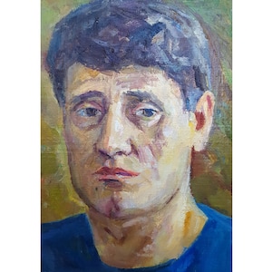 RETRATO VINTAGE de un HOMBRE Pintura al óleo original del artista ucraniano G.Sorokoletov, década de 1970, Obra de arte mural con retrato, Pintura de retrato masculino