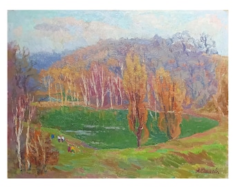 ゥ゙ィル、ダヴレーコロー 自然風景 油絵 ゥ゙ィル、ダヴレーコロー