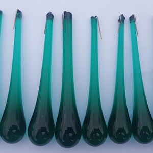 LAST SET of 10 x 4 ins (100mm) Emerald Green glass Tear chandelier drops (D7122)