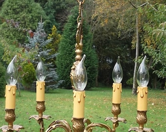 A very nice unusual vintage French  bronze 5 arm chandelier (W86)