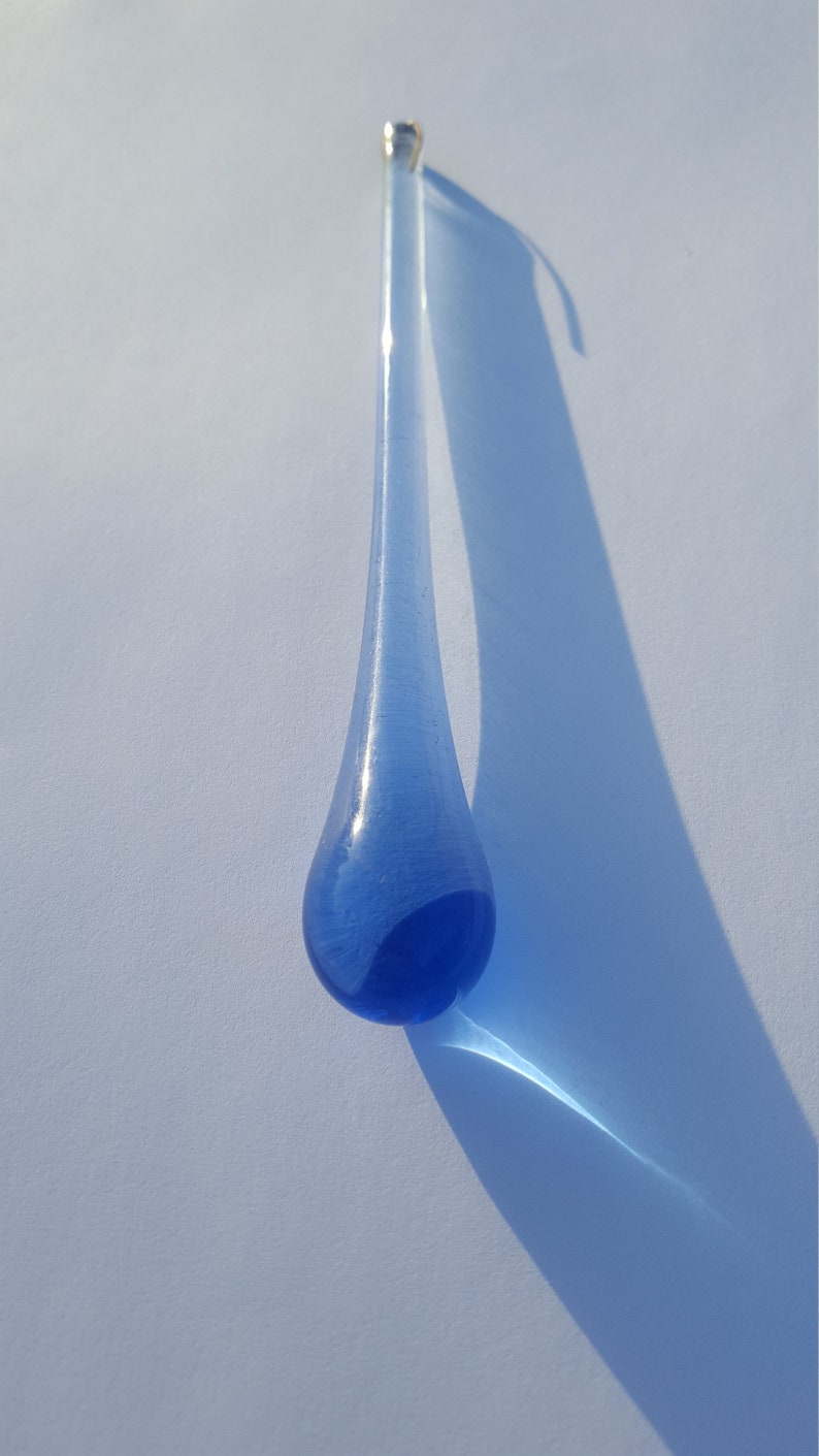 1 x 6ins (150mm) blue Glass Tear chandelier drops (D29) image 5