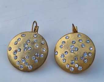 vintage 1970’s pair of gold colour with sparkles pierced earrings  (JEW4)