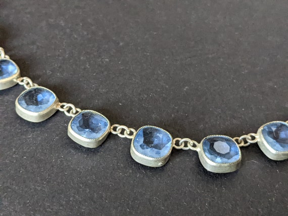 Vintage Art Deco light sapphire blue crystal beze… - image 5