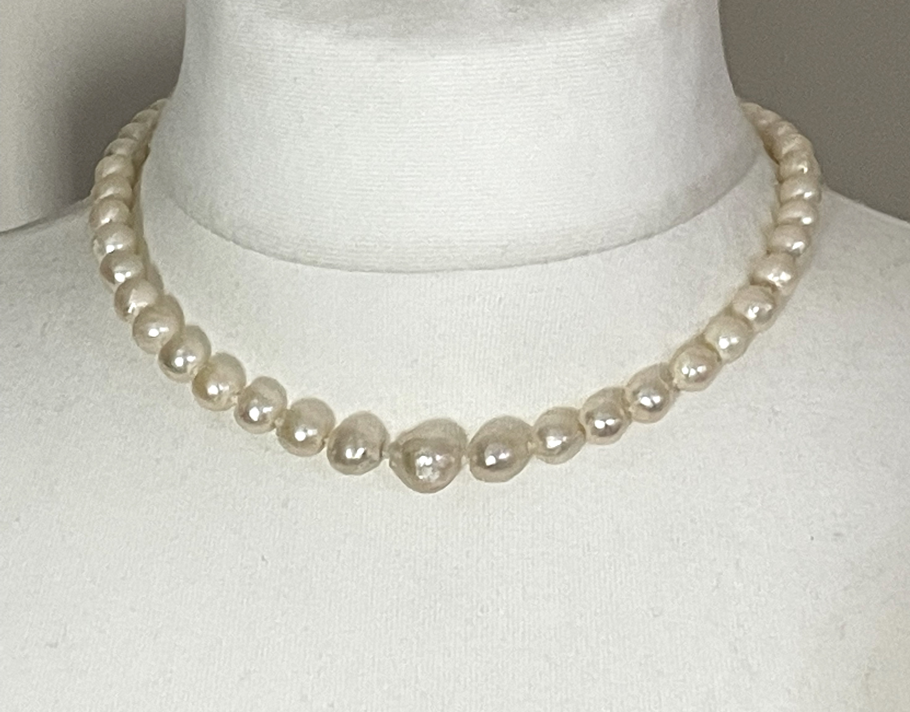 PERORNO Collana di Perle Coltivate Bianche 5, 6 mm con Chiusura in Argento 925, Lunghezza 42 cm