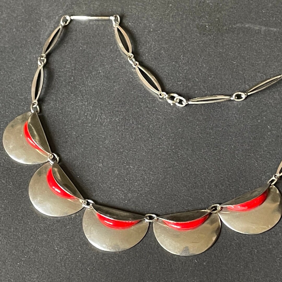 Vintage Jakob Bengel Art Deco Machine Age Necklace Bright Red - Etsy