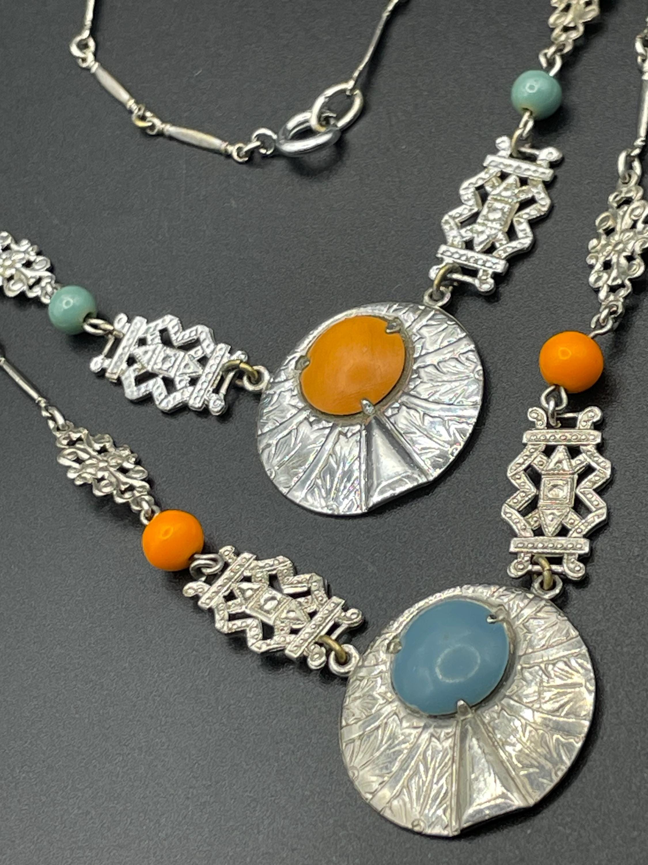 Vintage Jakob Bengel Art Deco Machine Age Silver Tone, Aqua Blue and ...