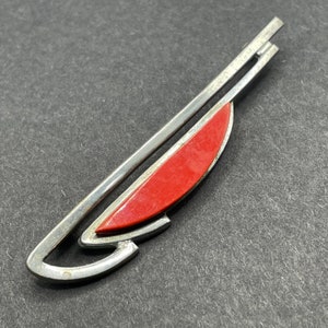 Vintage large Jakob Bengel Art Deco machine age brooch, beautiful bright red galalith and chrome, geometric abstract Bauhaus design