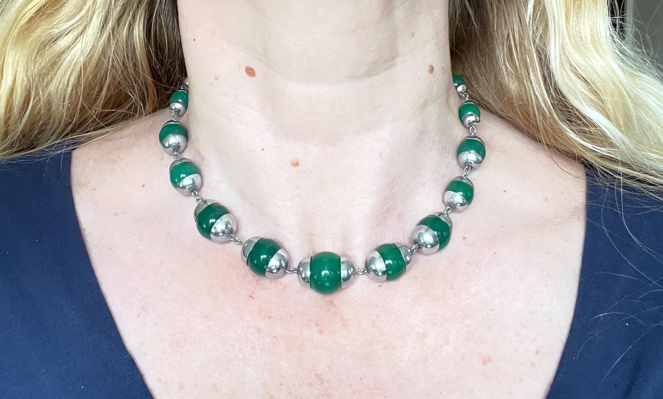 Vintage Art Deco Jakob Bengel Machine Age Chrome and Green Jade Effect ...