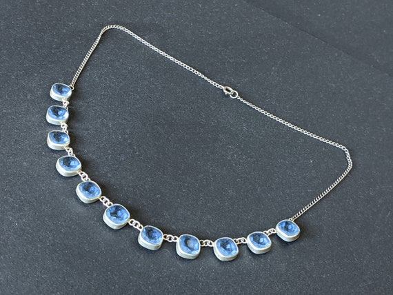 Vintage Art Deco light sapphire blue crystal beze… - image 3