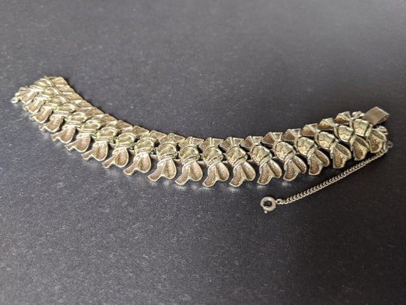 Vintage wide cuff panel bracelet, bow or sweet de… - image 2