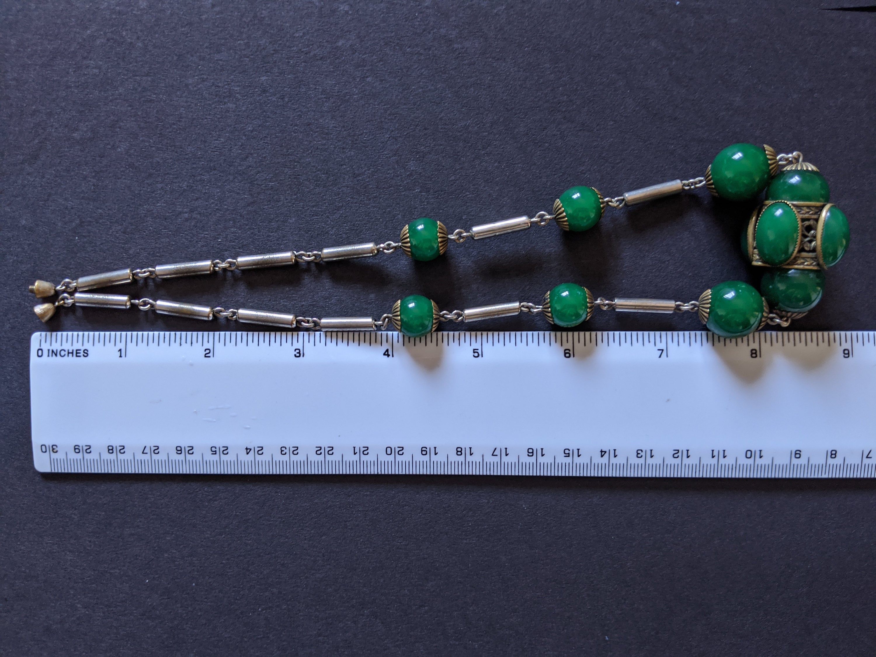 Vintage Art Deco Heavy Green Glass Bead and Collet Set | Etsy