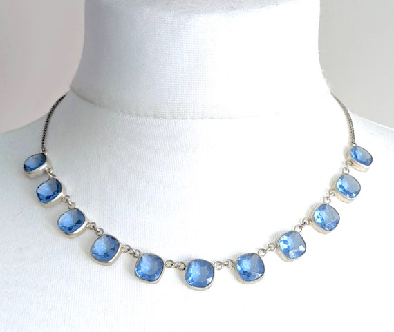 Vintage Art Deco light sapphire blue crystal beze… - image 9