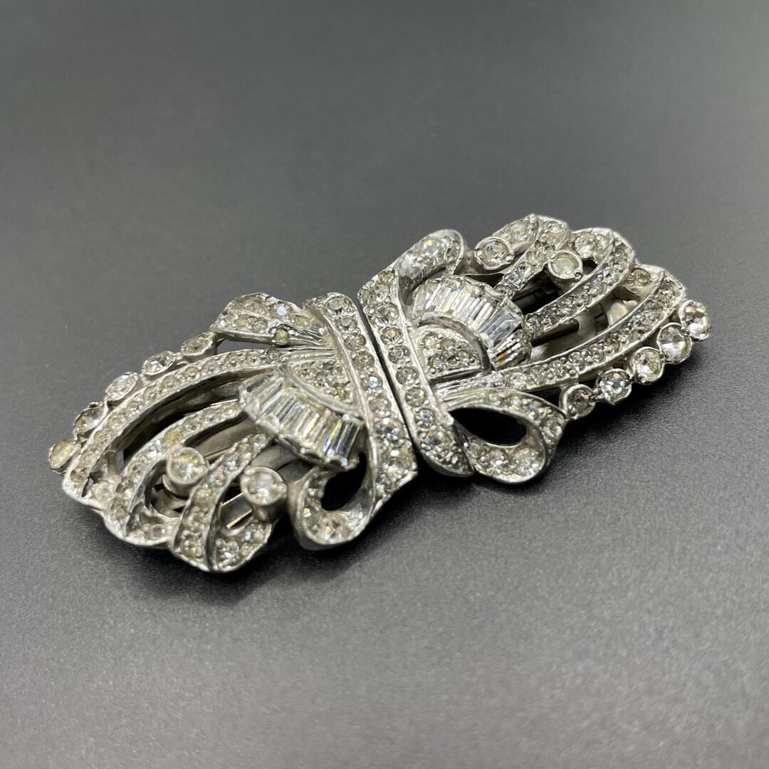 Vintage Art Deco Clear Rhinestone Paste and Silver Tone Duette - a ...