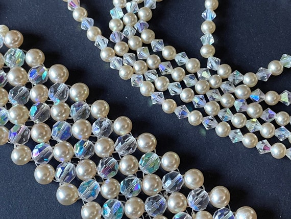 Vintage multi five strand glass faux pearl and cr… - image 3