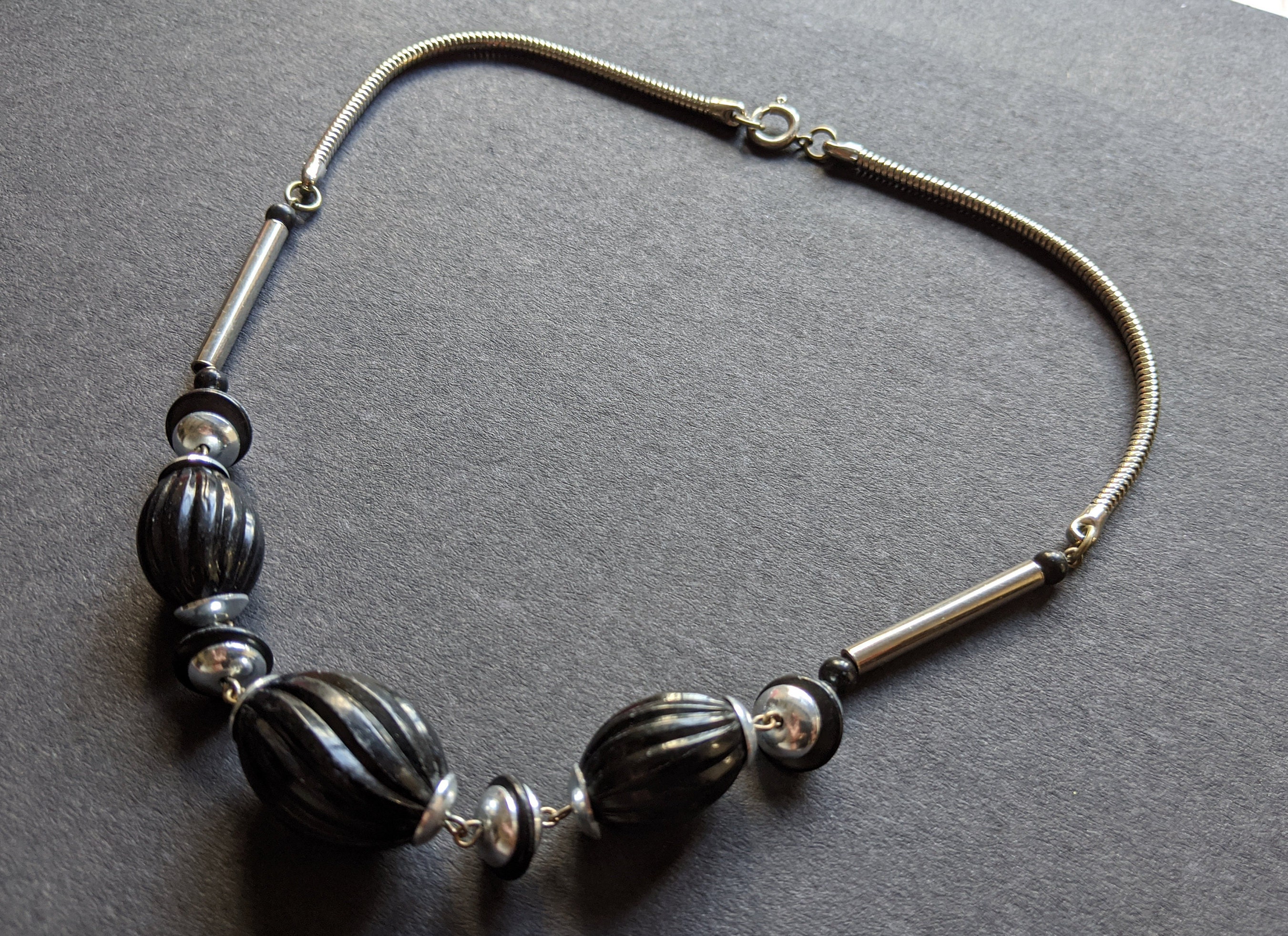 Vintage Jakob Bengel Art Deco Machine Age Chrome and Black Galalith ...