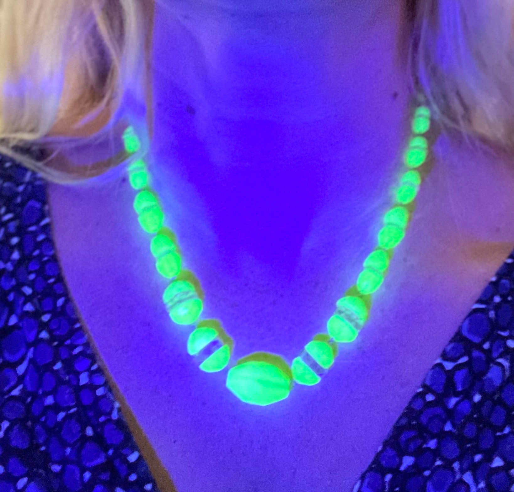 Vintage Uranium Glass and Clear Faceted Crystal Bead Art Deco - Etsy