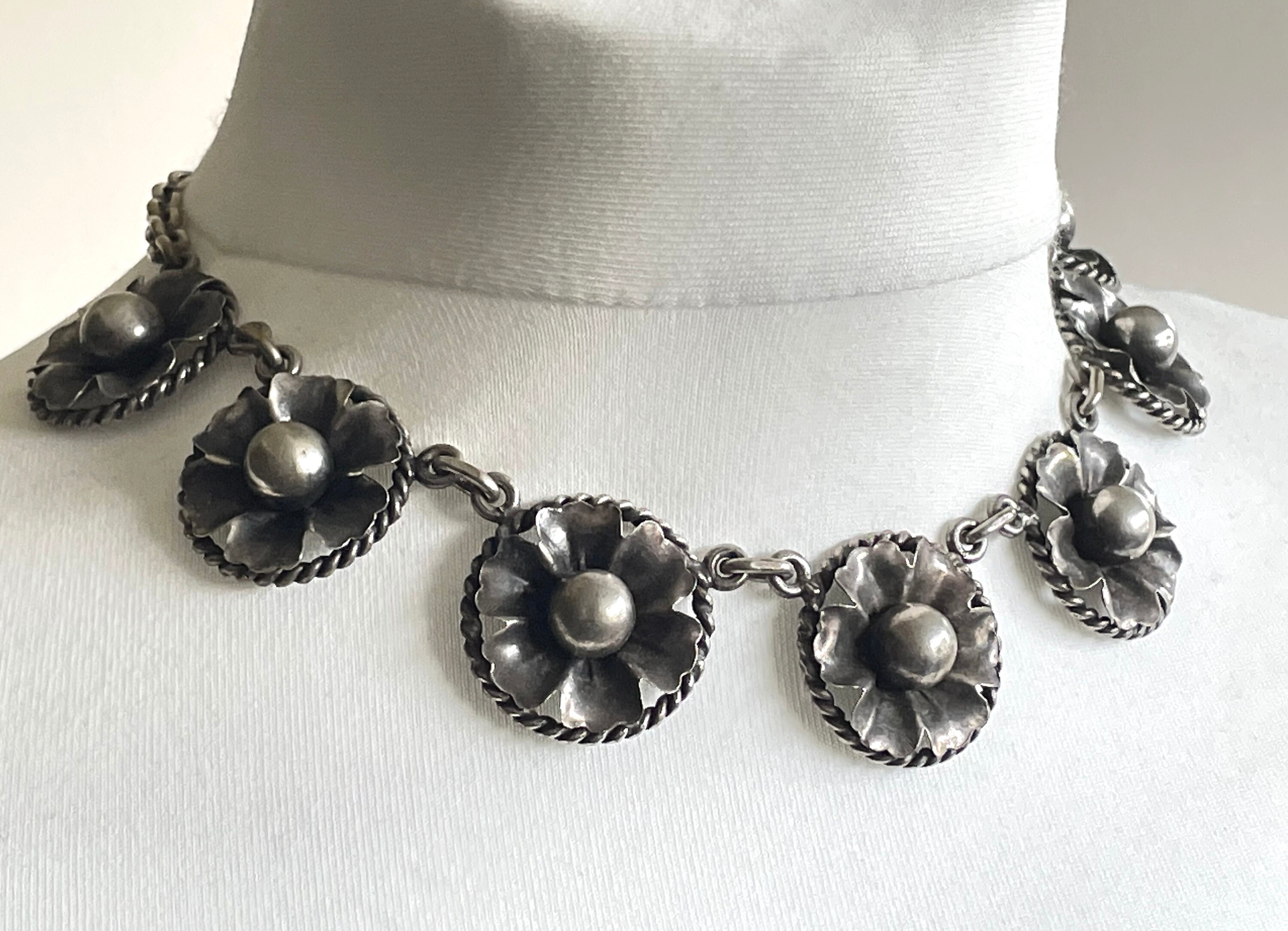 Vintage Art Deco Machine Age Chrome Floral Necklace From the 1930s ...