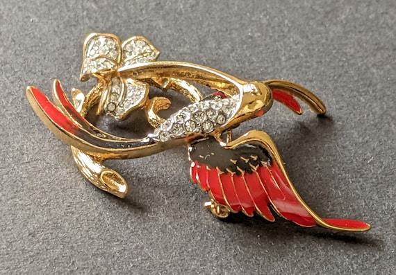 Broche Vintage Attwood & Sawyer Colombe Dorée 22ct émaillée Et Strass - Occasion, Alliage Doré