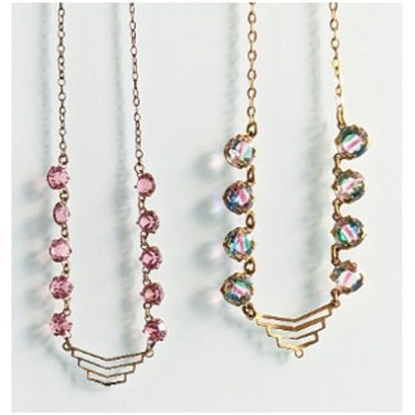 Vintage Art Deco kristallen strass delicate semi - riviere ketting, 2 verschillende kleuren beschikbaar, irisglas en roze