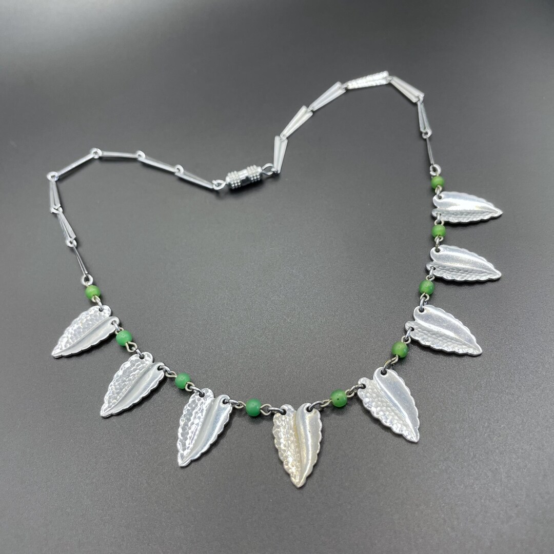 Vintage Jakob Bengel Art Deco Machine Age Necklace, Bright Green ...