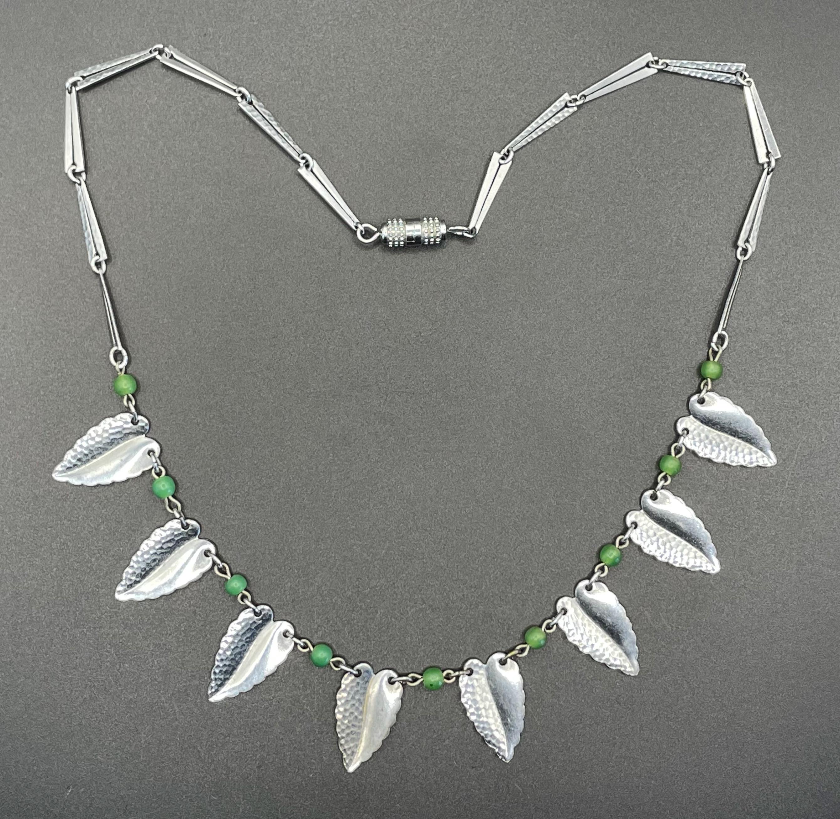 Vintage Jakob Bengel Art Deco Machine Age Necklace, Bright Green ...
