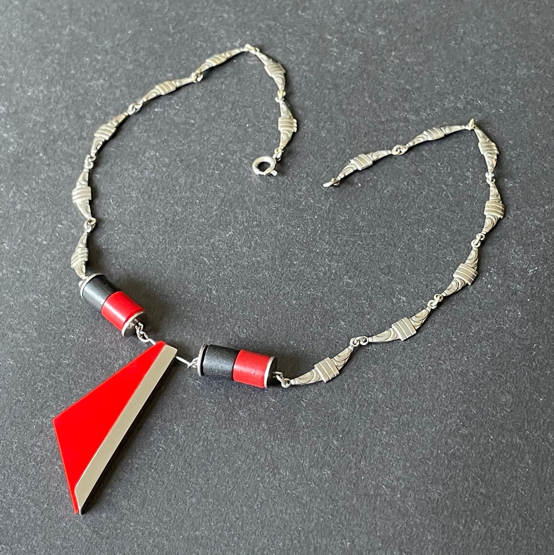 Buy Vintage Jakob Bengel Art Deco Machine Age Chrome, Monochrome Red ...