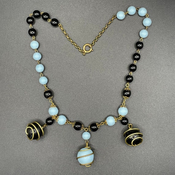 Vintage black and pale blue glass berry beaded ch… - image 2