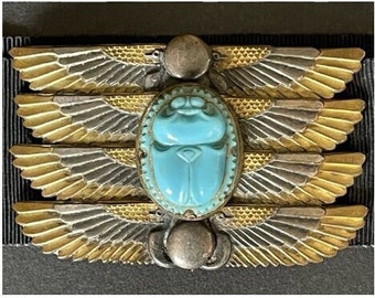 Vintage huge Egyptian revival winged scarab belt buckle by French artist Piel Freres (1855-1925)