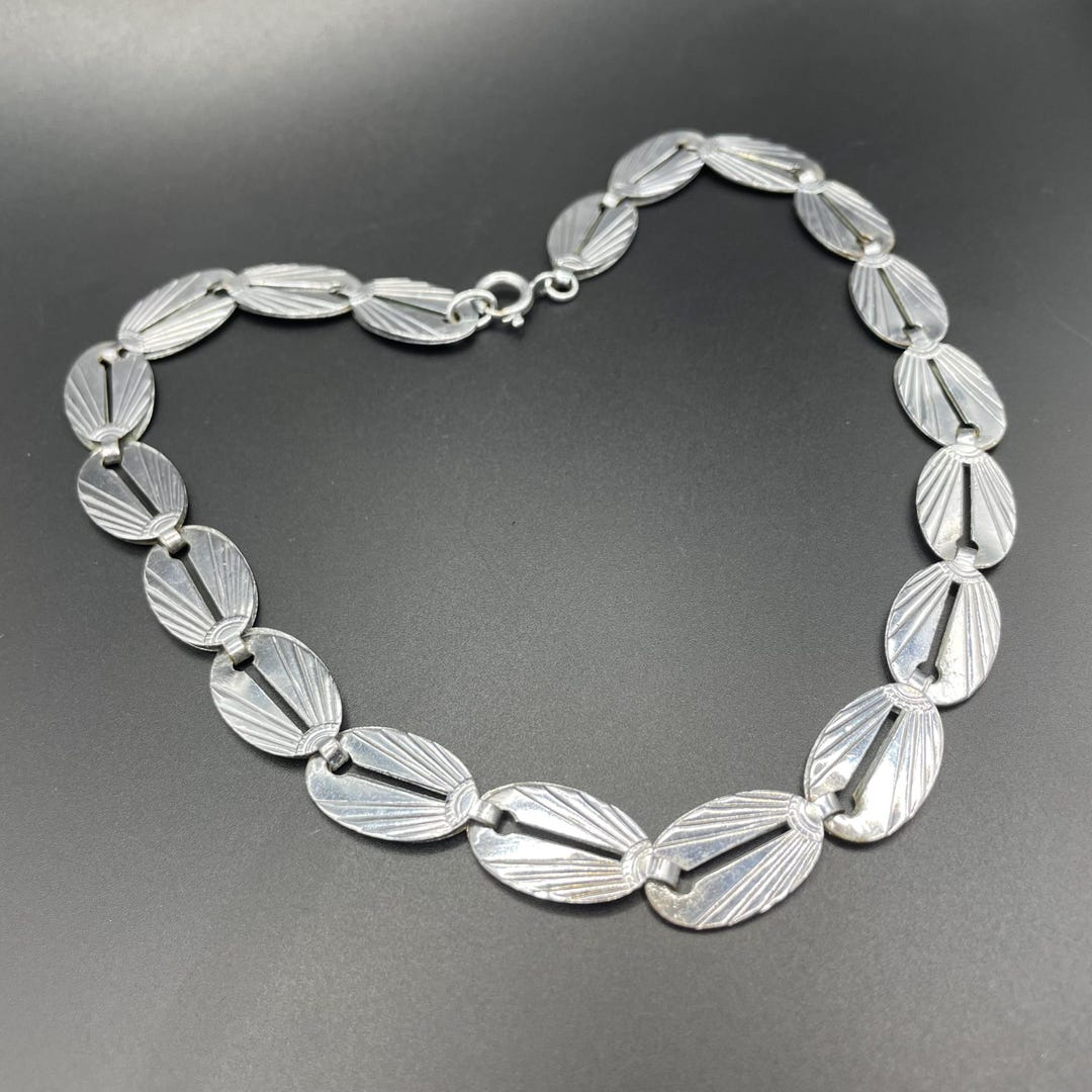 Vintage Jakob Bengel Art Deco Machine Age Chrome Geometric Necklace ...