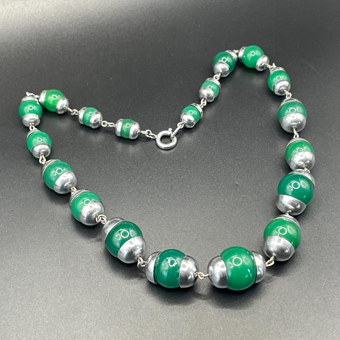 Vintage Art Deco Jakob Bengel Machine Age Chrome and Green Jade Effect ...