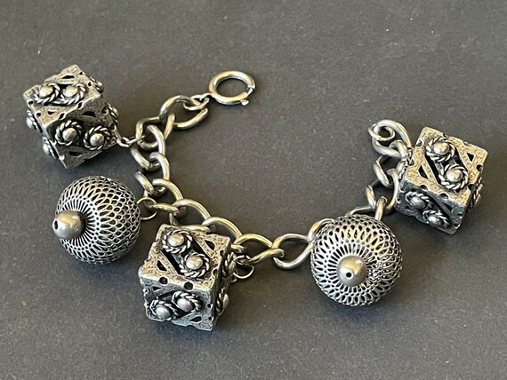 Fabulous Vintage 1940s Sterling Silver Charm Bracelet