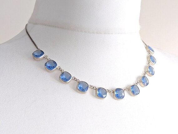 Vintage Art Deco light sapphire blue crystal beze… - image 10