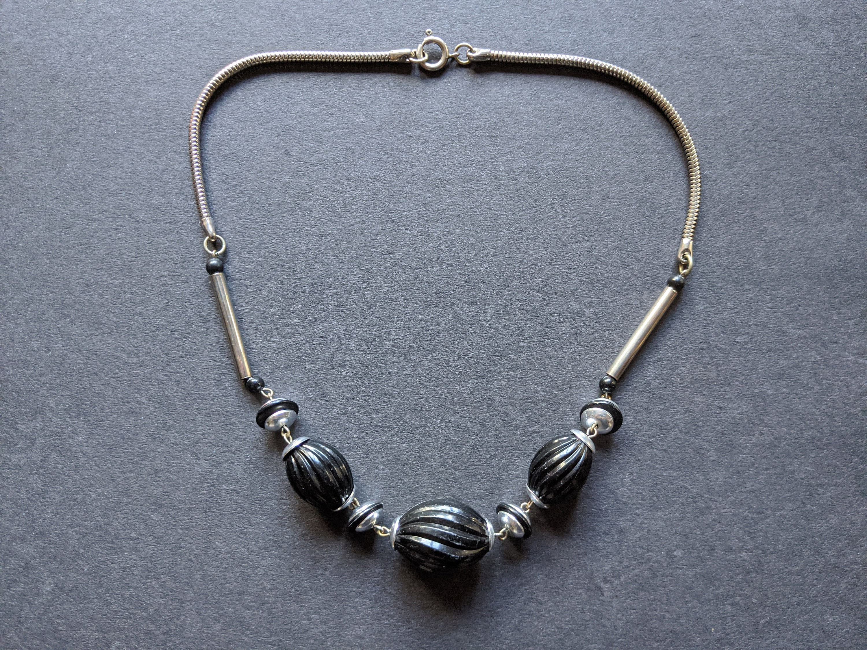 Vintage Jakob Bengel Art Deco Machine Age Chrome and Black Galalith ...