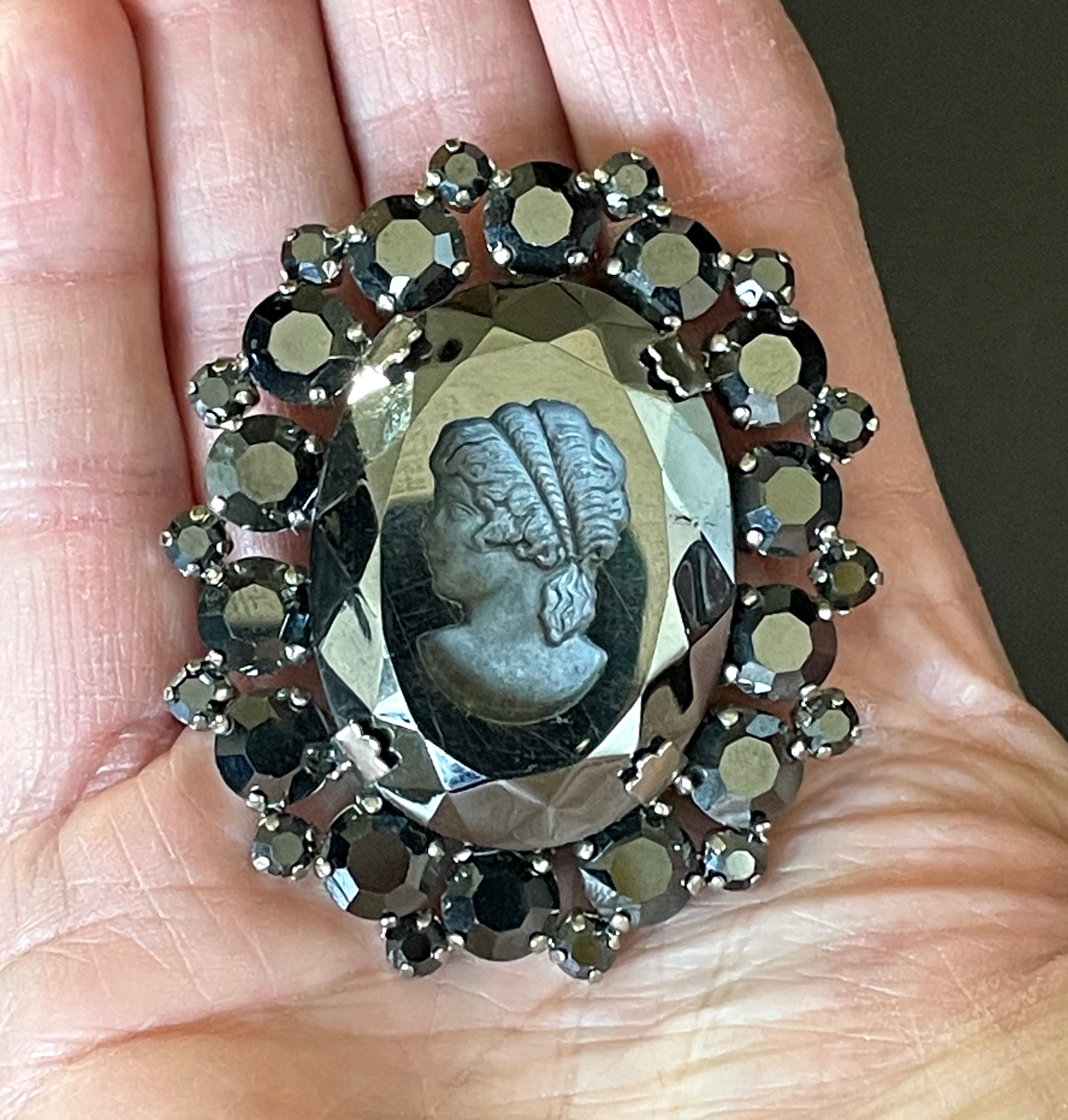 Huge Vintage Juliana D&E delizza and Elster Brooch and Pendant 'black  Diamond' Haematite Look Rhinestones, Cameo Intaglio in Silver Tone - Etsy