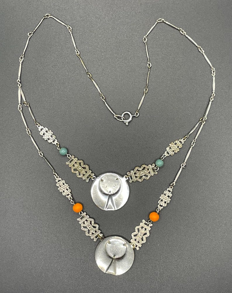 Vintage Jakob Bengel Art Deco Machine Age Silver Tone, Aqua Blue and ...