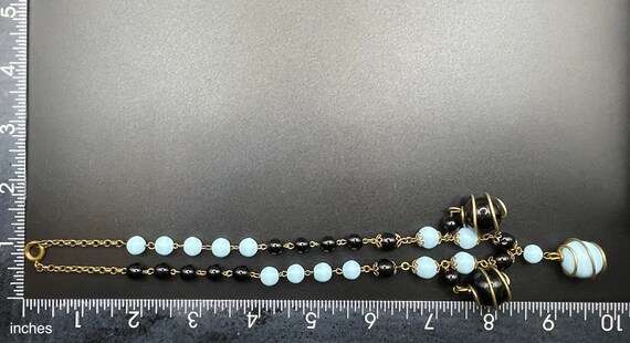 Vintage black and pale blue glass berry beaded ch… - image 4