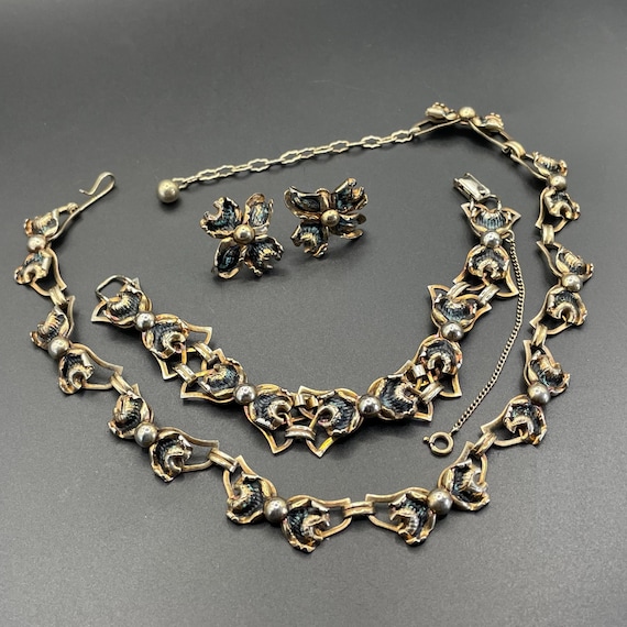 Vintage Signed Bond Boyd Sterling Silver Gilt and Enamel Necklace