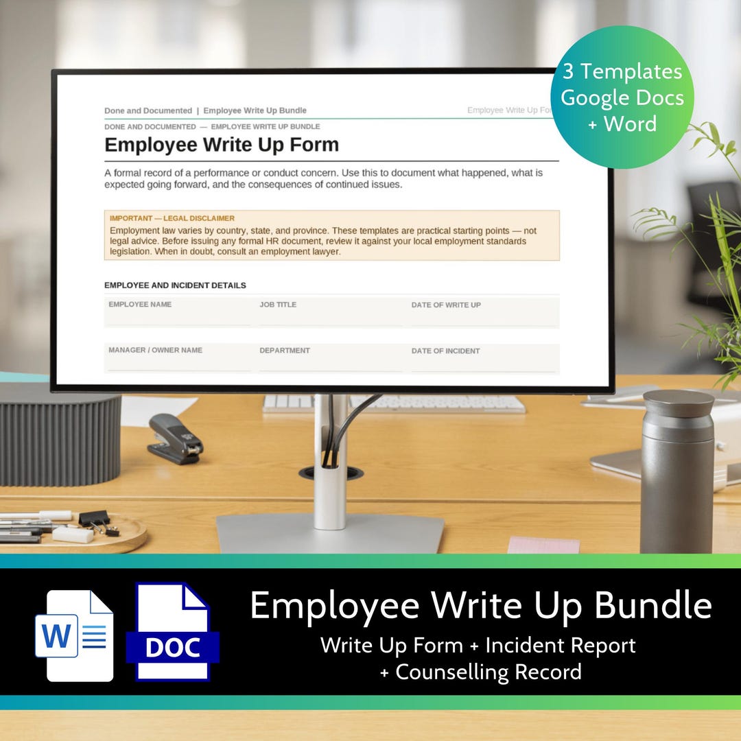 Employee Write up Bundle | Incident Report, Counselling Record (google ...