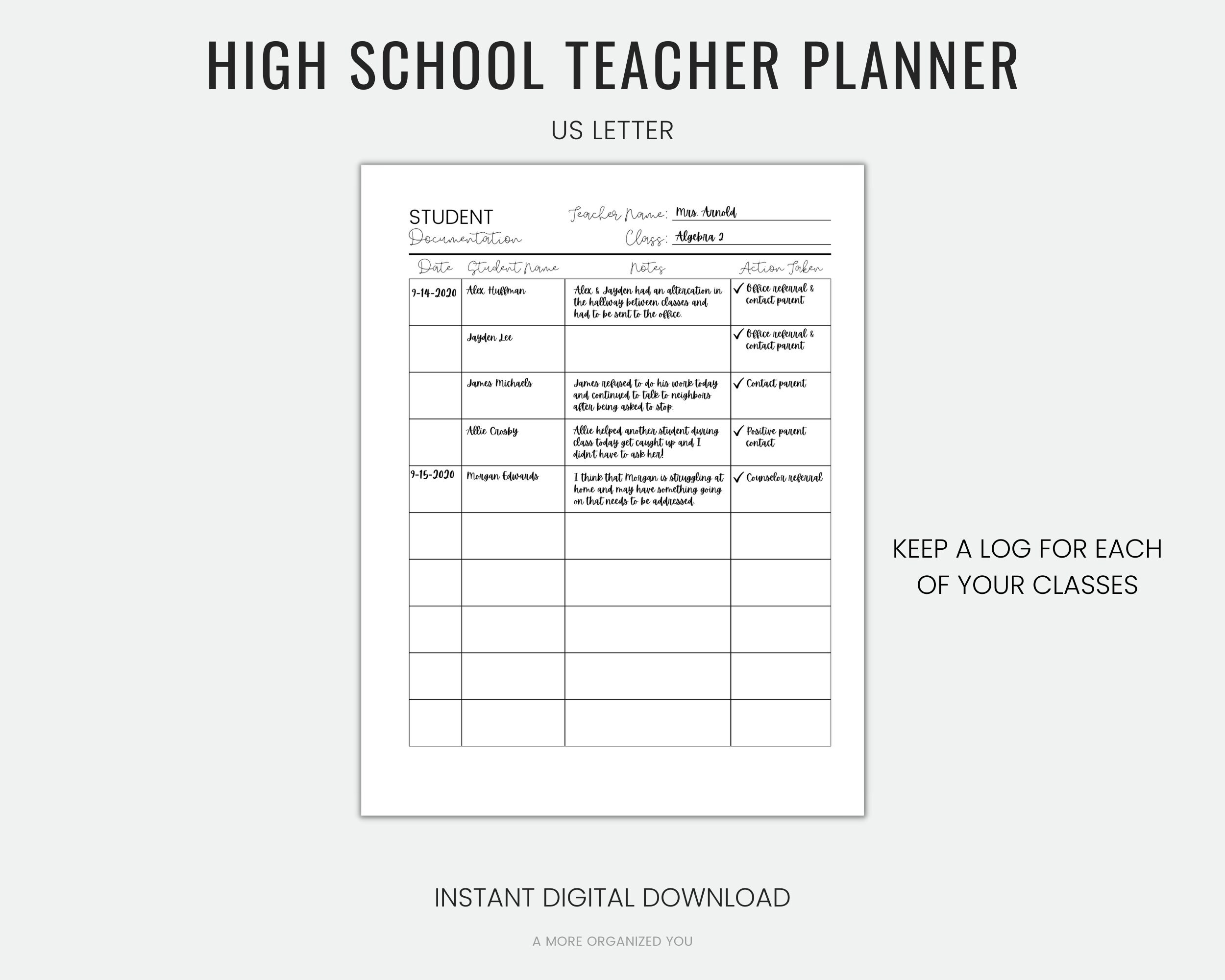 High School Teacher Planner Printable Instant Digital - Etsy