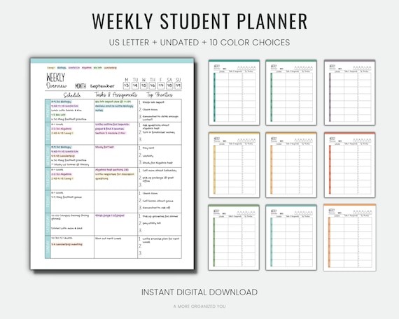 Academic Planner College Student Planner Weekly Planner