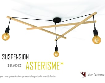 suspension bois, ASTERISME* 3 ampoules noir