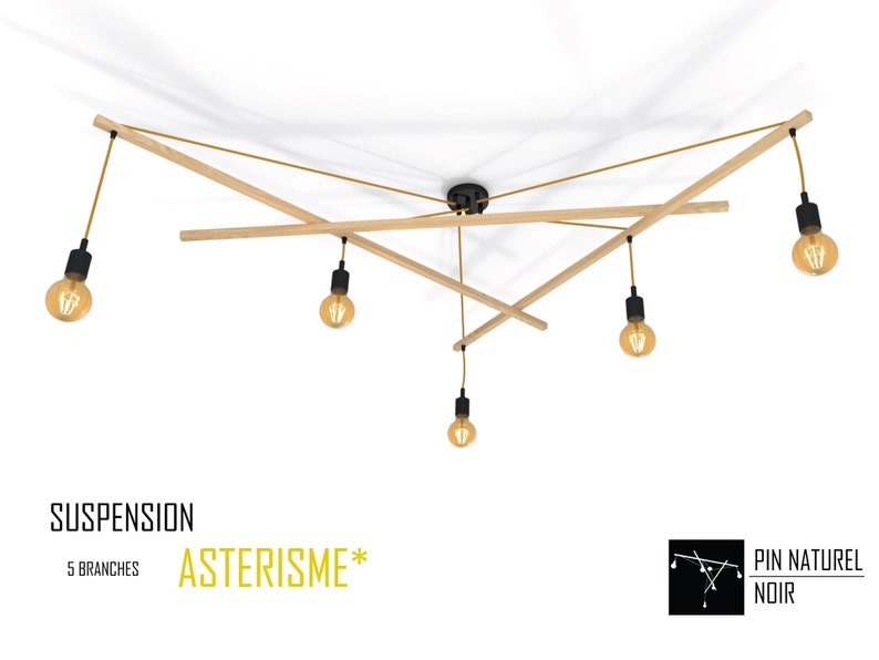 Pendant light Asterism, mustard and black scandinavian chandelier image 1