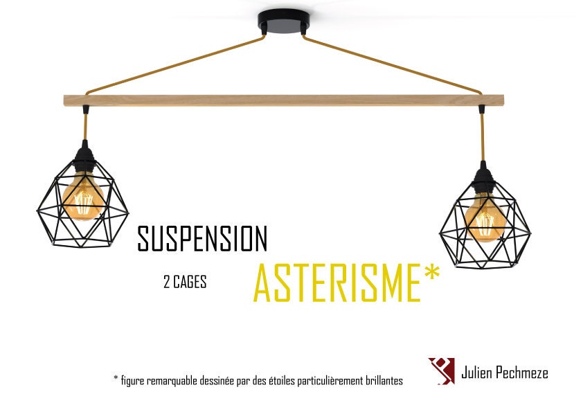 Suspension Scandinave Pour Cuisine, Asterisme 2 Ampoules Noir et Jaune